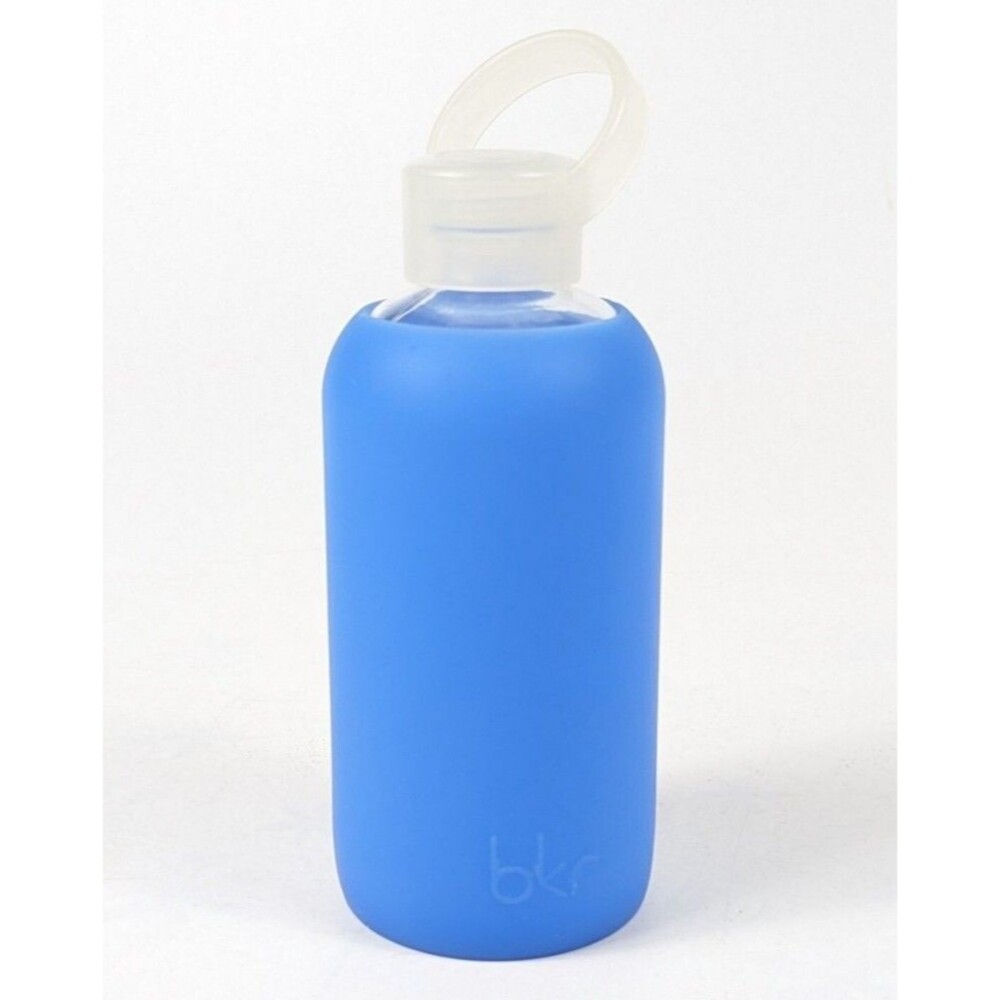 BKR ROMEO GLASS WATER BOTTLE Blue Purple 16oz/500ml Silicone Sleeve
